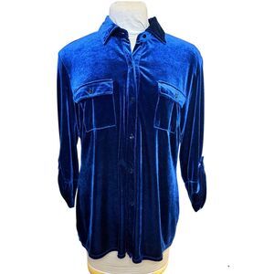 Peck & Peck Midnight Blue Velour Blouse Sz. XL Holidays Occasion Stretch
